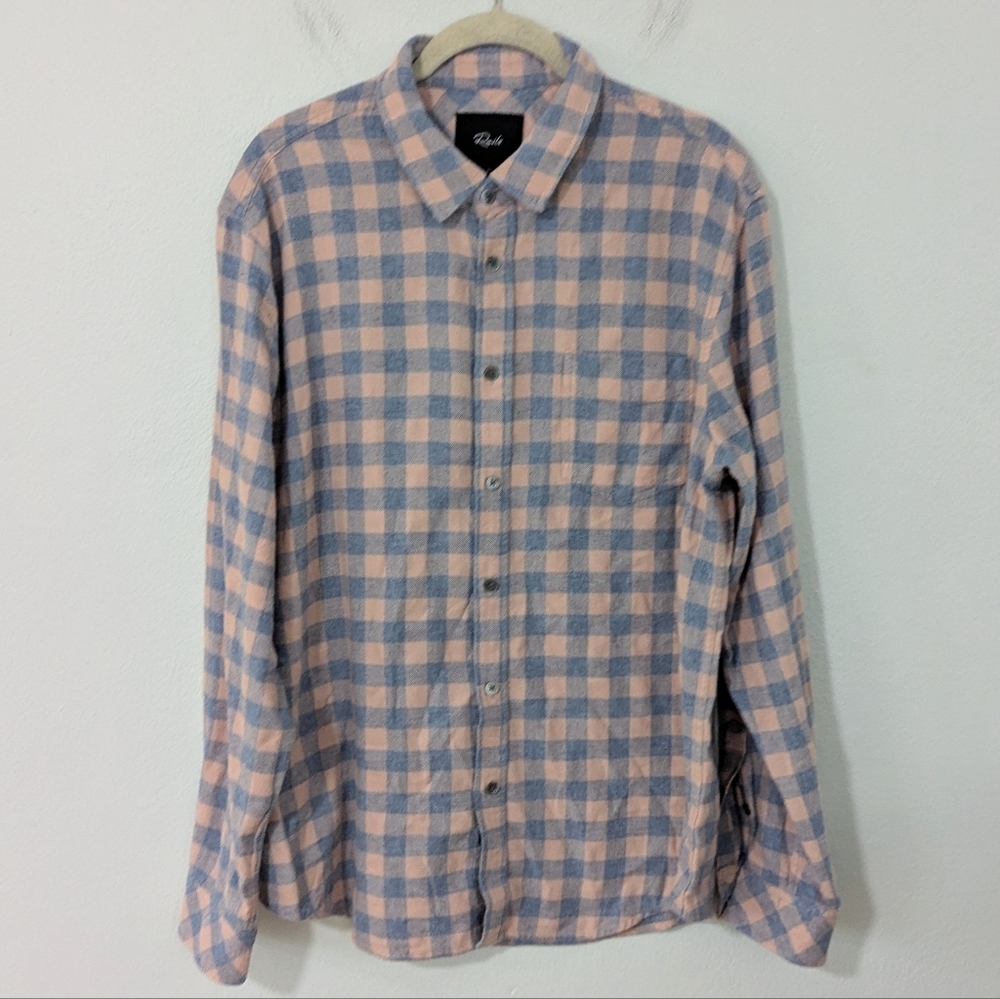 Rails NWOT Lennox Flannel Plaid Shirt Gingham Button Front Peach Blue Large L